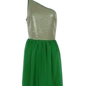 Kensie Dress Marbled Sequin & Green One Shoulder